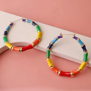MultiColored Bamboo Door Knocker Earrings 3" Trendy Fashion Jewelry Accessories